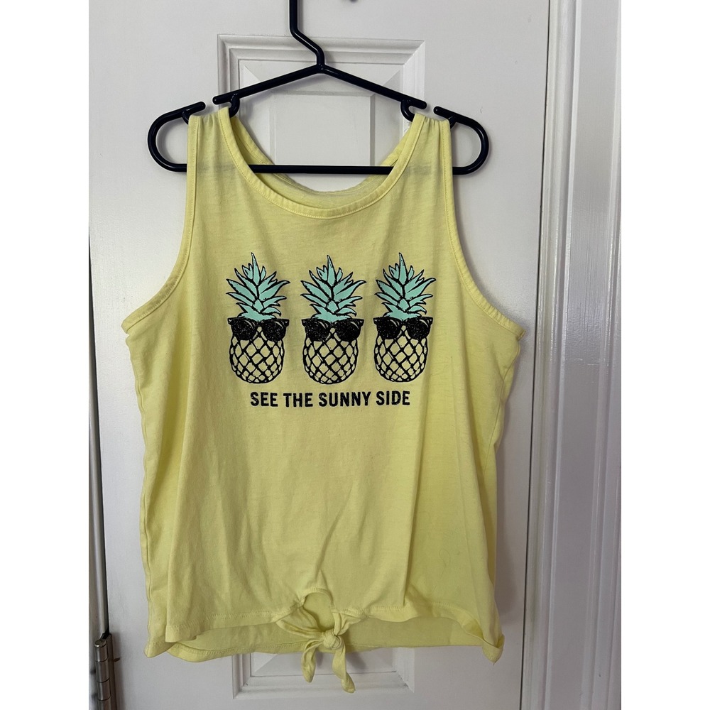Justice Girls Yellow Pineapple Graphic Tie-Front Tank Top Size 12 See Sunny Side